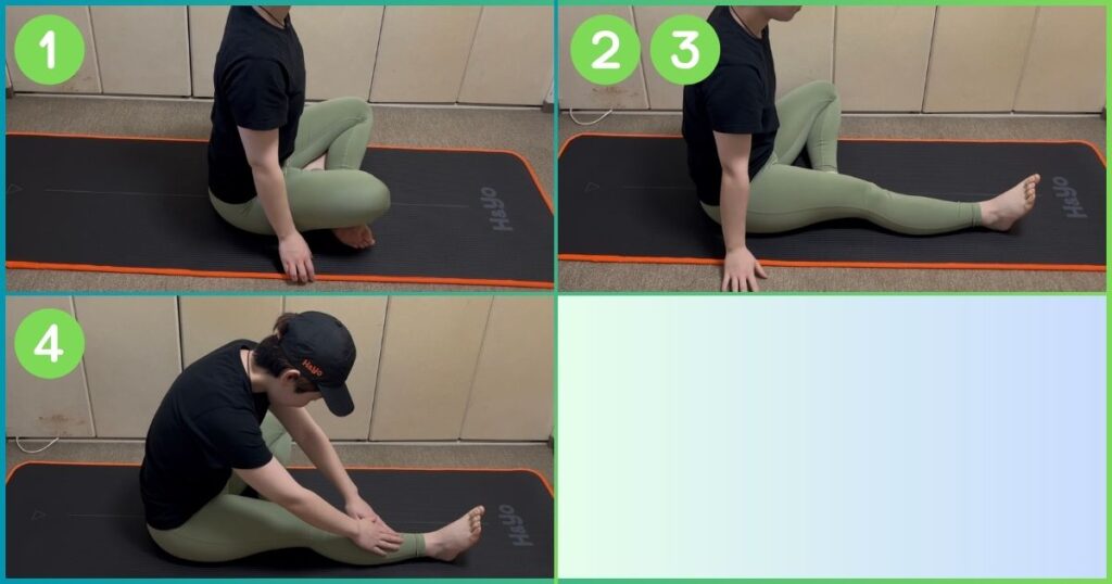 座りながらできるハムストリングのストレッチ 手順